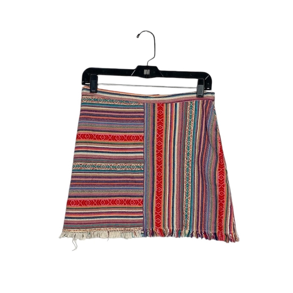 Showpo rainbow striped mini skirt with fringe hem size 10. Fits like a 6/8